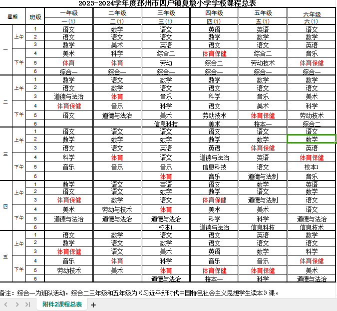 四户镇夏墩小学2023年度学生体质健康情况公示